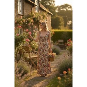 Vintage Ultimate Floral Maxi Dress 7 Button Front Rayon 90s Boho Cottagecore